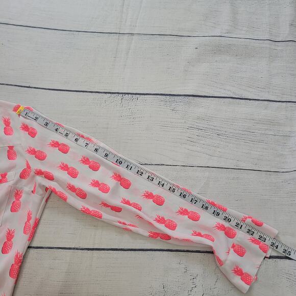 Express Size XS Portofino Shirt Neon Pink Pineapple Print Button Front - Picture 6 of 8